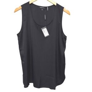 NWT Repeat Cashmeres‎ 100% Silk Tank Top Medium Black Sleeveless Blouse